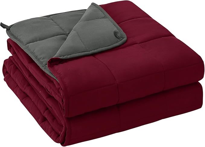 yescool Weighted Blanket for Adults (25 lbs, 60" x 80", Red Grey) Cooling Heavy Blanket for Sleeping Perfect for 240-260 lbs, Queen Size Breathable Blanket with Premium Glass Bead, Machine Washable-StrideForce Fitness
