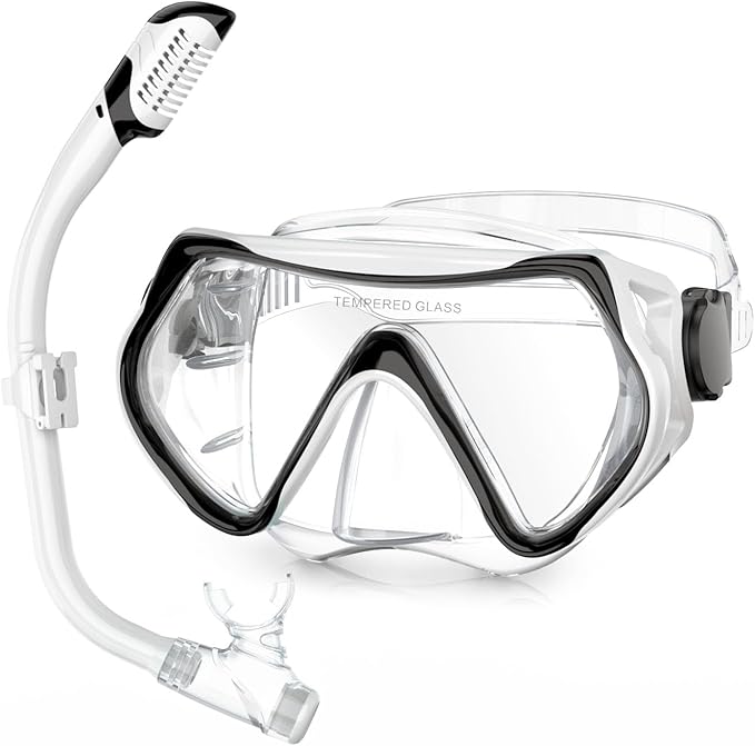 Snorkeling Gear, Dry Snorkel Set180° Panoramic Wide View,Anti-Fog Scuba Diving Mask, Professional Snorkeling Gear for Free Breathing, Swimming, Diving-StrideForce Fitness