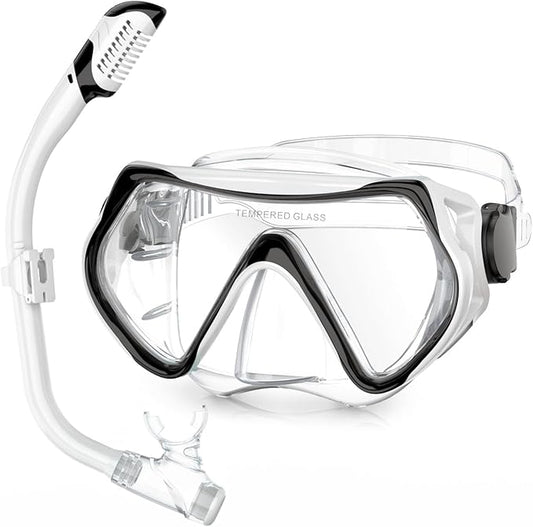 Snorkeling Gear, Dry Snorkel Set180° Panoramic Wide View,Anti-Fog Scuba Diving Mask, Professional Snorkeling Gear for Free Breathing, Swimming, Diving-StrideForce Fitness