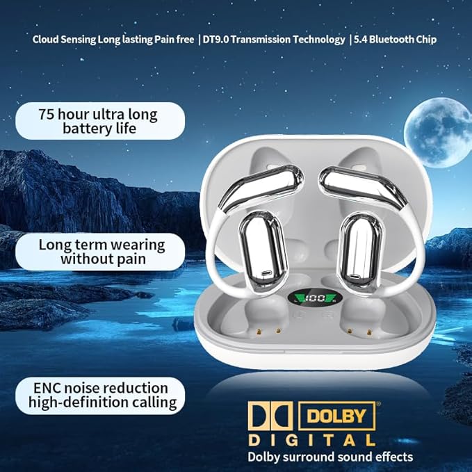 Wireless Earbuds Bluetooth Earbuds Built-in Mic with Ear Hooks 50H Playtime Ear Buds LED Display Charging Case Waterproof Design for Running Fitness (White)-StrideForce Fitness