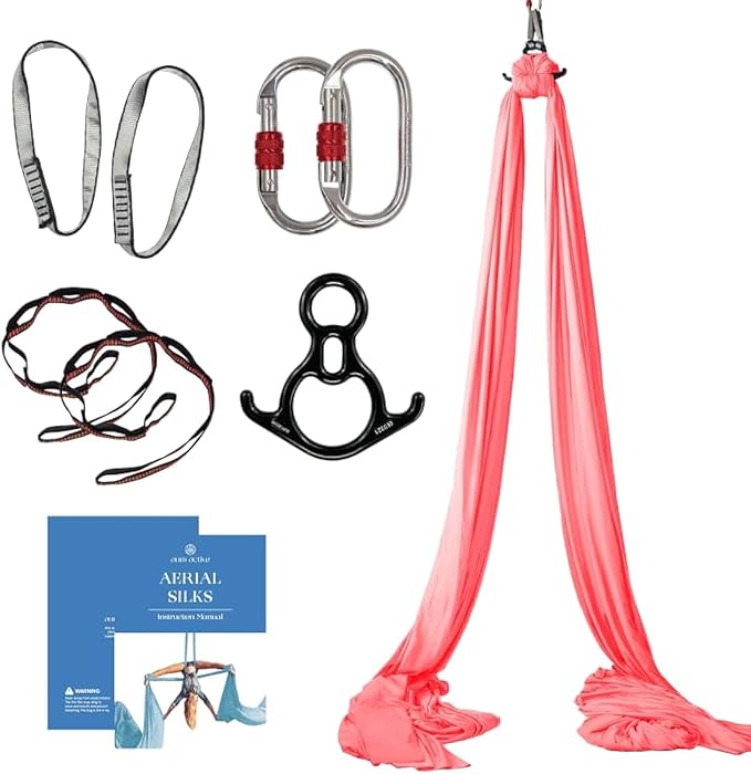 Aerial Silks Starter Kit - Durable 9 Yards of Aerial Yoga Hammock with Hardware & Guide - Aerial Swing for Acrobatic Flying Yoga & All Levels (Aerial Rigging Point Up to 13ft)-StrideForce Fitness