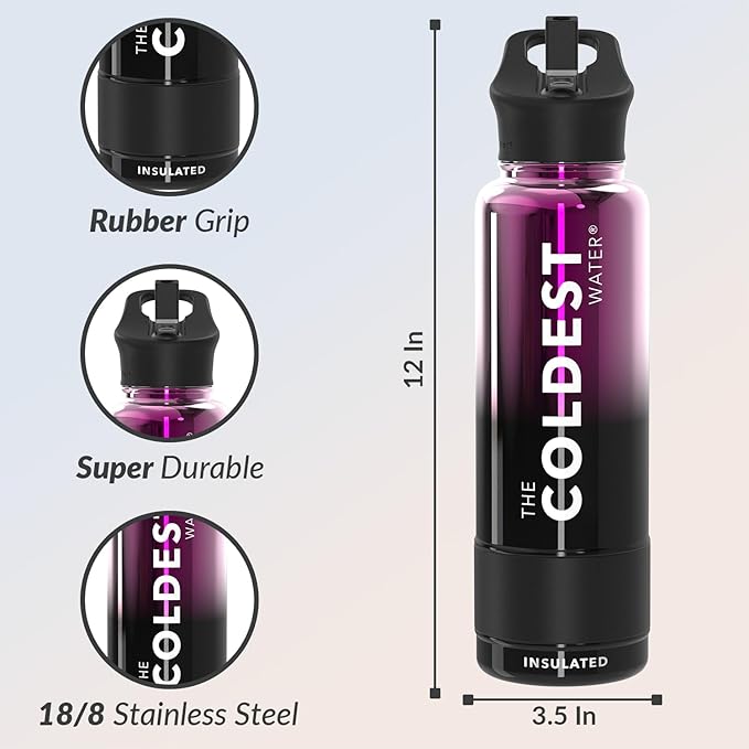 Coldest Insulated Water Bottle with Straw Lid - Stainless Steel Metal Insulated Bottle for Men & Women (Violet Nova, 40 oz)-StrideForce Fitness