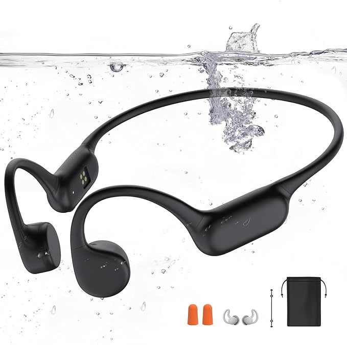 Swimming Headphones,Bone Conduction Headphones Bluetooth 5.4,IPX8 Waterproof,32G Memory Sports Headphone,Underwater Headphone with MP3-Player for Swim,Open Earphones for Swimming (Black X20)-StrideForce Fitness