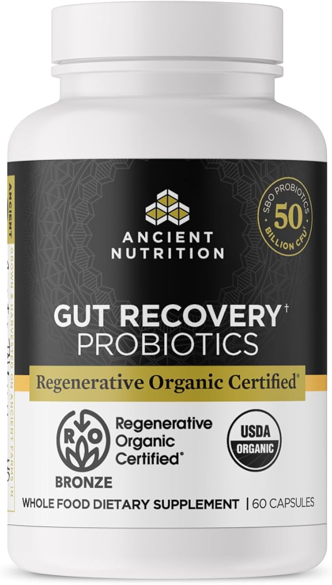 Ancient Nutrition Regenerative Organic Certified Probiotics for Gut Recovery, Probiotics Gut Recovery, for Healthy Digestion and Immune System Function Support, 50 Billion CFUs* Per Serving, 60 Count-StrideForce Fitness