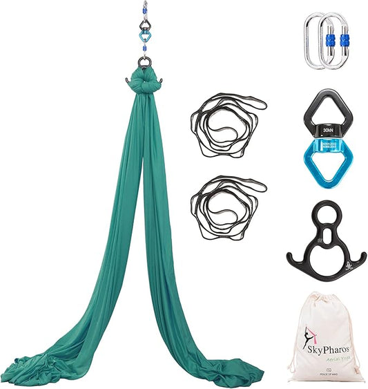Aerial Silks Yoga Swing Set - 9/11 Yards Aerial Yoga Hammock Kit Anti-Gravity Flying for Fitness, Low/Non Stretch Nylon Tricot Fabric Hardware Included for Dance-StrideForce Fitness