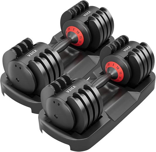 VEICK 25/55 lbs Adjustable Dumbbell with Anti-Slip Turning Handle, Fast Adjust Weight for Men Women, Exercise Equipment with Tray for Home Gym Full Body Workout Fitness-StrideForce Fitness