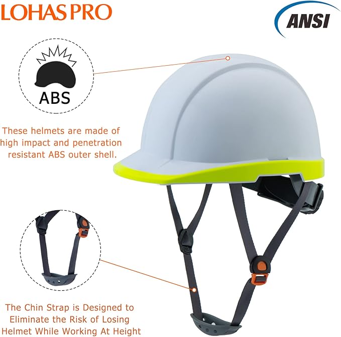 LOHASPRO Hard Hats Electrician Construction Work Safety Helmet Cap Style ANSI Z89.1 Approved OSHA Hardhat Men Electrical Worker Hard Hat with Chin Strap Type I Class C,E&G (P0 White)-StrideForce Fitness