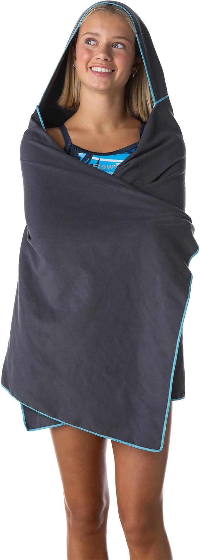 Flow Hydro Sport Towel - Microfiber Quick Dry Swimming Towels for Swim, Pool, Triathlon, and Other Water Sports in Medium, Large, Extra Large, and Hooded Sizes (Gray, Large w/Hood)-StrideForce Fitness