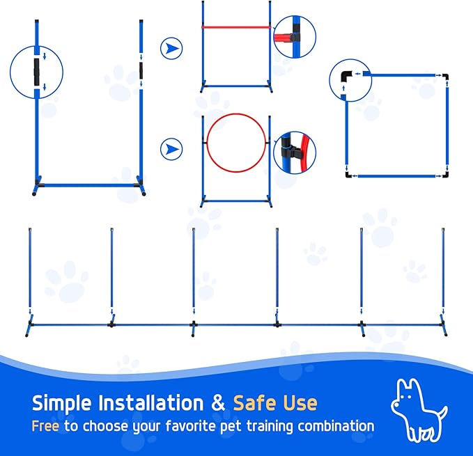 Dog Agility Training Equipment Set, Obstacle Courses Agility Training Kit for Puppy Includes 2 High Hurdles, Standard Tunnel, Blind Tunnel, Jumping Ring, 6 Weave Poles, Pause Box and 2 Carrying Bags-StrideForce Fitness