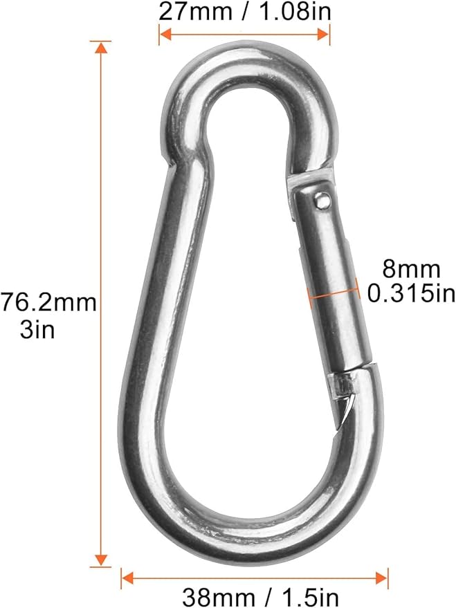 Stainless Steel Spring Snap Hook Carabiner M6 M8 M10 Heavy Duty Carabiner Clip Spring Clips Keychain 5/16 Inch Quick Links for Backpack, Hammocks, Camping, Swing(16/30/10PCS)-StrideForce Fitness