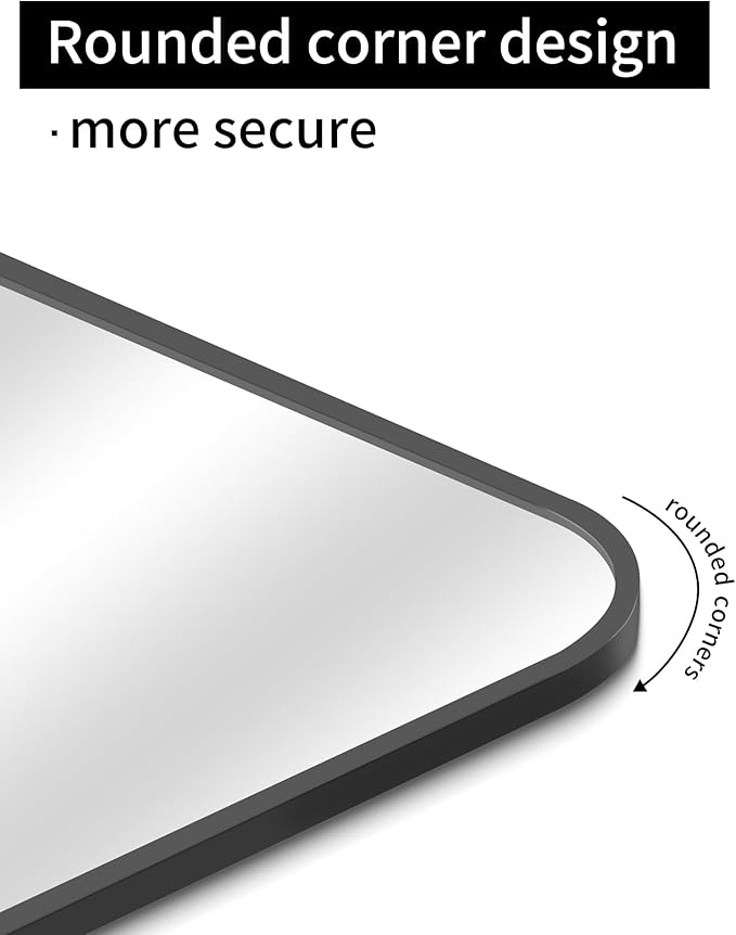 30 x 50 Inch Bathroom Mirror, Matte Black Wall Mirror with Metal Frame, Decorative Rectangular Vanity Mirror for Bedroom Bathroom Living Room Entryway (Horizontal/Vertical)-StrideForce Fitness