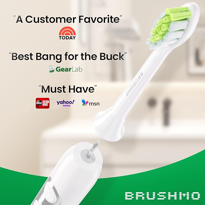 Brushmo Whitening Replacement Toothbrush Heads, Compatible with Philips Sonicare Click-on Electric Toothbrush Handles, 8 Standard Heads, Medium Firm Diamond-Shape Dupont Bristles, BM668, White