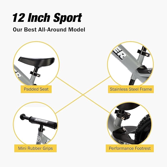 Strider 12” - Helps Teach Baby How to Ride a Balance Bicycle - for Kids 6 Months to 4 Years - Easy Assembly & Adjustments-StrideForce Fitness