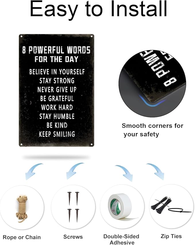 ALKB Inspirational Wall Art Metal Sign 8 x 12 Inch, Inspiring Positive Quotes Room Decor for Living Room Bedroom Classroom Gym, Motivational Wall Decor for Teen-StrideForce Fitness