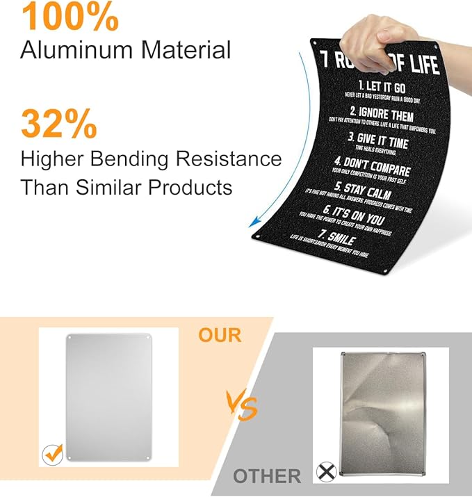 ALKB Inspirational Metal Sign for Teen Bedroom Decor - Motivational Wall Decor for Bedroom Office Girls, Boys, Teenager - 7 Rules of Life 8x12 Inch-StrideForce Fitness