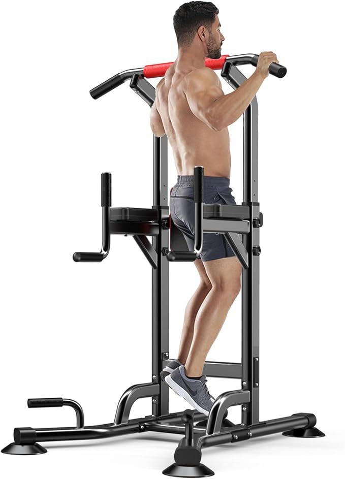 Power Tower Height Adjustable 59”-90” Dip Station Pull Up Bar Multi-Function for Home Gym Fitness Workout Exercise Equipment Strength Training-StrideForce Fitness
