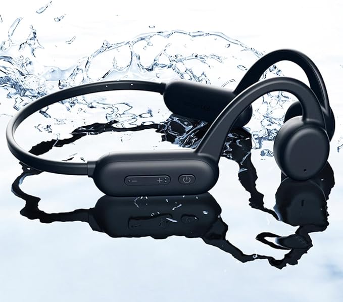 IHAO Swimming Headphones True Bone Conduction Open Ear Headset MP3 Player Built-in 32G Memory IP68 Underwater Waterproof Stereo Bluetooth Earphone for Driving Bicycling Running Skiing-X18 Black-StrideForce Fitness