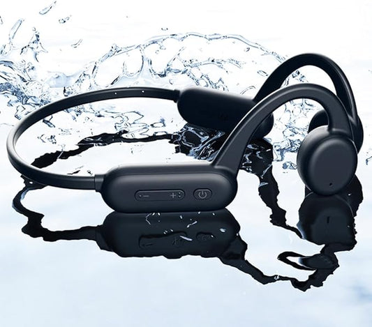 IHAO Swimming Headphones True Bone Conduction Open Ear Headset MP3 Player Built-in 32G Memory IP68 Underwater Waterproof Stereo Bluetooth Earphone for Driving Bicycling Running Skiing-X18 Black-StrideForce Fitness