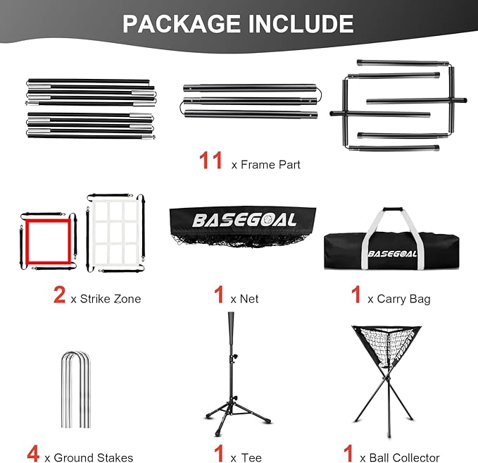 6'×6' Baseball Softball Practice Net,Baseball Backstop,with Batting Tee,Ball Caddy,for Hitting Pitching Batting Catching with Bow Frame,Bonus Strike Zone,Target,Portable and Foldable-StrideForce Fitness