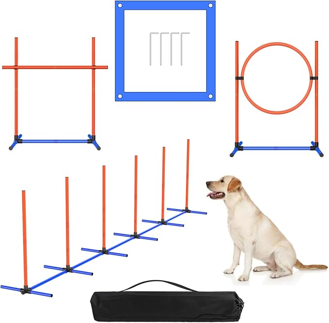 4 Sets Pets Agility Training Equipment, Adjustable Dog Hoop, Dog Jump, Weave Poles and Pause Box，with Independent Packaging(4 Sets)-StrideForce Fitness