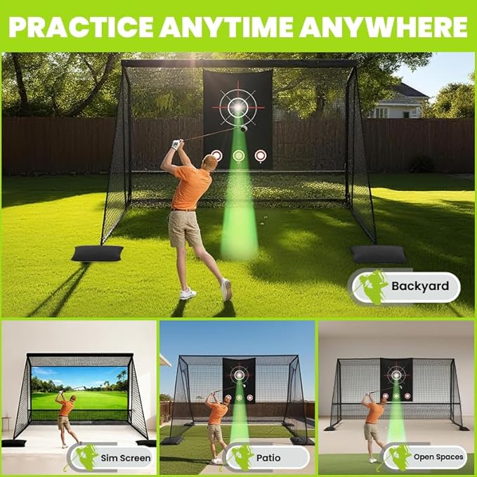 10x7ft Golf Hitting Practice Net with Dual Side Net Barriers & Durable Heavy Duty Steel Frame, Golf Nets Backyard Driving, Chipping & Swing Training for Indoor&Outdoor-StrideForce Fitness