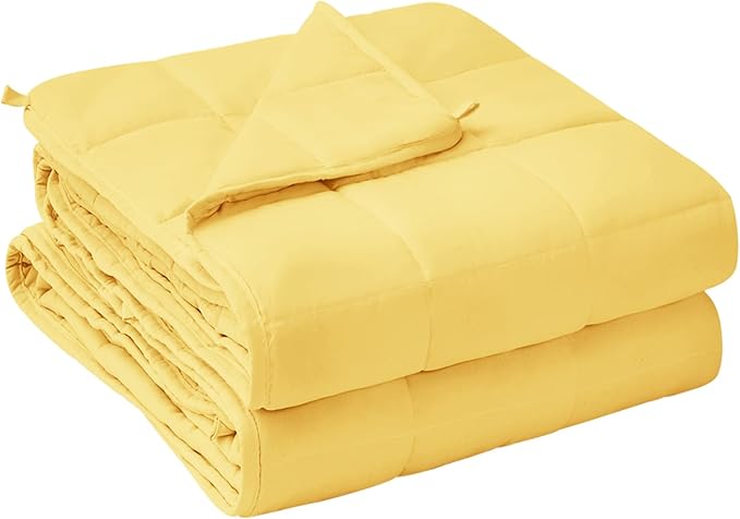 yescool Weighted Blanket for Adults (25 lbs, 60" x 80", Yellow) Cooling Heavy Blanket for Sleeping Perfect for 240-260 lbs, Queen Size Breathable Blanket with Premium Glass Bead, Machine Washable-StrideForce Fitness