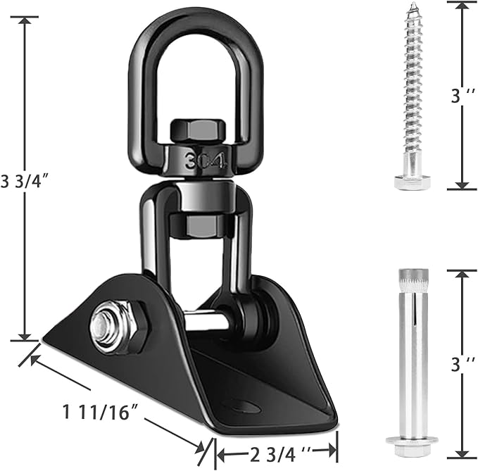 Heavy Duty Swing Hangers for Wooden Sets 2000 LB Capacity Hammock Hanger 360 Swivel Stainless Steel Swing Hardware Accessories 2 Packs for Porch Playground Yoga Heavy Bag-StrideForce Fitness
