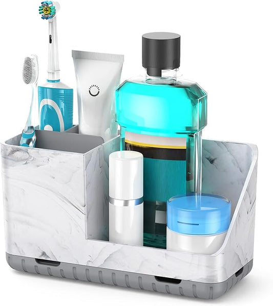 Toothbrush Holders for Bathroom Countertop, Kids Electric Toothbrush and Toothpaste Holder, Bathroom Accessories Vanity Organizer, Bathroom Organizers and Storage (Grey Marble Grain)