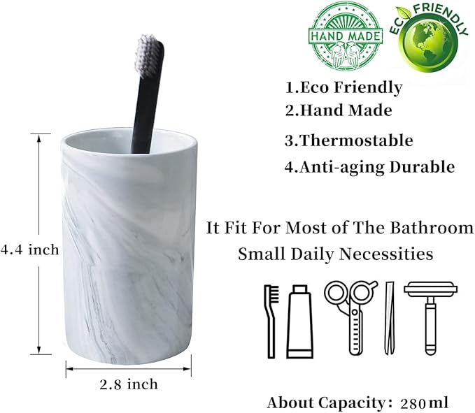 Kelake Ceramic Rustic Gray Marble Bathroom Tumbler Cup for Mouthwash Rinsing Toothbrush and Toothpaste Holder Stand Cups 280 ml Porcelain Milk Drinking Cups for Christmas Birthday