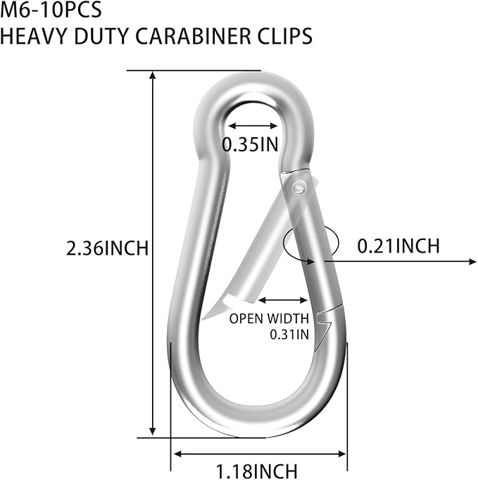 Carabiners Clip Spring Snap Hook,Heavy Duty Galvanized Steel(10&120PcsM6,50PCSM8&30PCSM10) Carabiner,Safety Quick Links Snap Hooks,Spring Clips for Swing Hammock Camping Keychain Outdoor-StrideForce Fitness