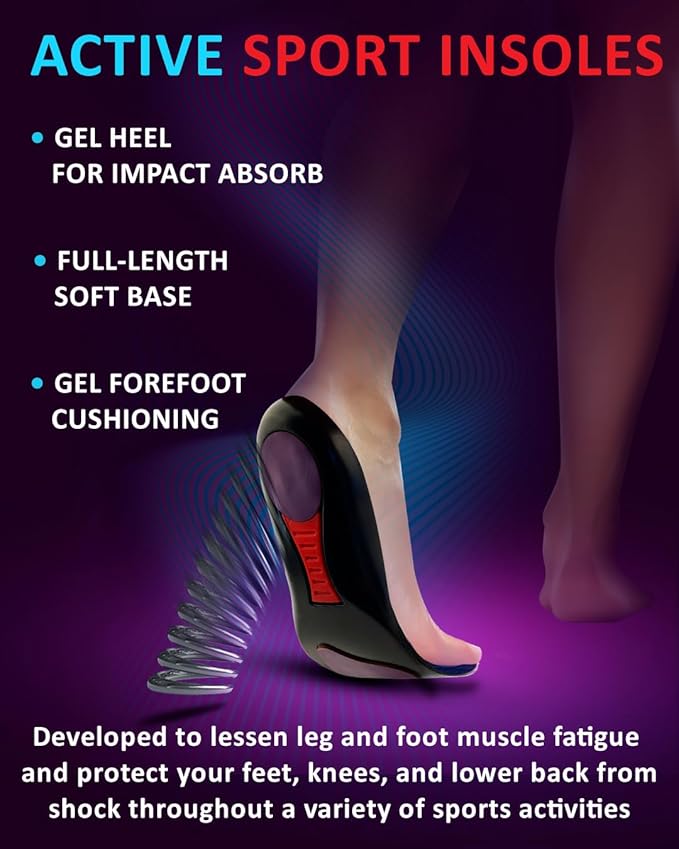 Sport Shock Absorbing Insoles - Athletic Shoe Cushioning Inserts for Men and Women - Ideal for Active Sports Running Training Hiking - Neutral Arch Good for Sneakers Shoes (S, Indigo)-StrideForce Fitness