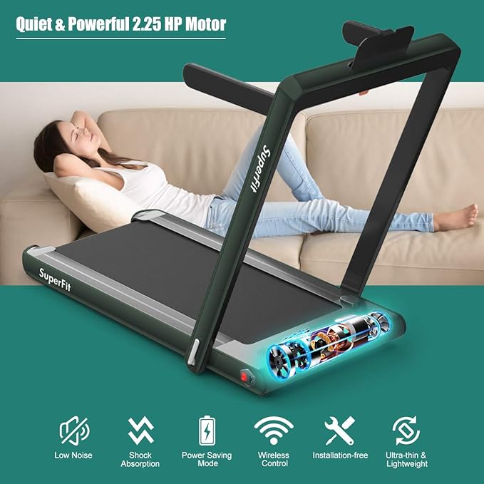 GYMAX Walking Pad, 2.25HP Dual Display Foldable Treadmill for Home with Remote/Smart App Control, Portable Compact Treadmill for Office Under Desk, Folding Running Machine for Small Spaces-StrideForce Fitness