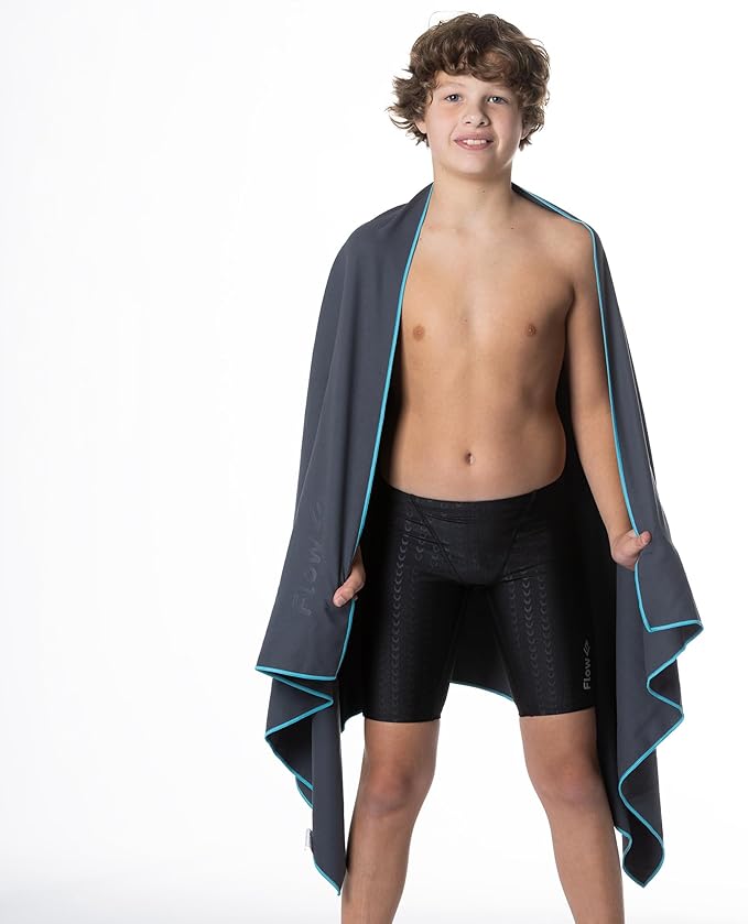 Flow Hydro Sport Towel - Microfiber Quick Dry Swimming Towels for Swim, Pool, Triathlon, and Other Water Sports in Medium, Large, Extra Large, and Hooded Sizes (Gray, Large (60" x 30"))-StrideForce Fitness