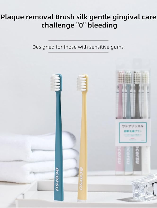 Japanese Toothbrush (4 Per Box) for Adult Couples, Small Head Ultra-fine Soft bristles, Family (Modiran, 4 Per Box)