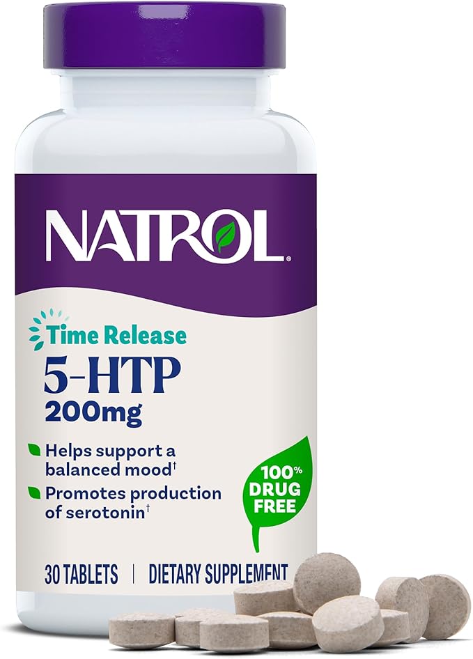 Natrol 5-HTP 200 mg, Time Release, Support a Balanced Mood, Dietary Supplement Provides Serotonin Production Throughout the Day, 30 Tablets, Up to a 30 Day Supply-StrideForce Fitness