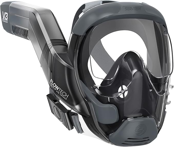 Seaview 180 V3 Full Face Snorkel Mask Adult- The V3 is The Perfect Snorkeling Gear for Adults- Snorkel Mask with 180 Panoramic Viewing and Up to 600% Easier Breathing- Patented Flowtech Air Intake-StrideForce Fitness