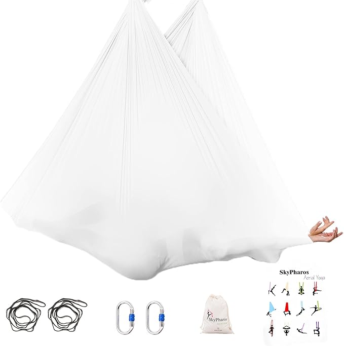 5.5 Yards Aerial Silks Yoga Swing Set - Aerial Yoga Hammock Kit Anti-Gravity Flying for Fitness, Low/Non Stretch Nylon Tricot Fabric Hardware Included for Dance-StrideForce Fitness