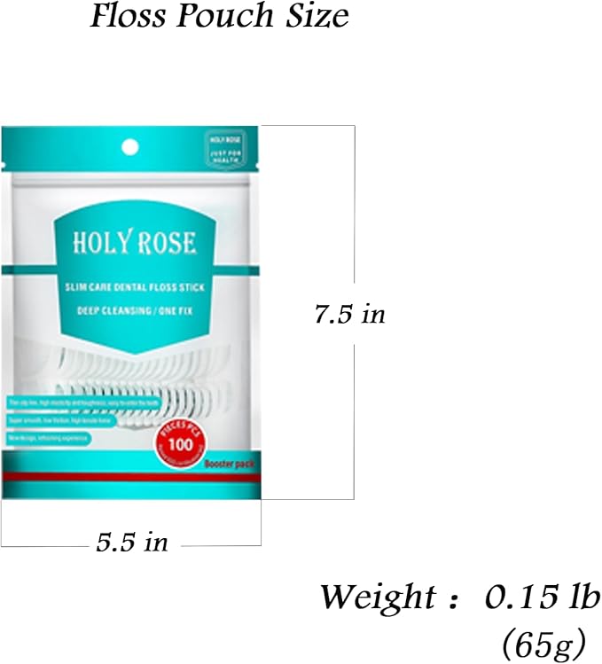 Holy Rose Dental Flossers Dispenser with Mini Floss Picks Portable Case, Bagged Refill of 208 Count for Adults - Tasteless Floss Sticks Ideal for Home, Travel, and Oral Care.