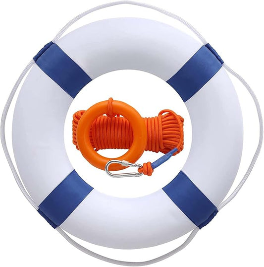 Lifebuoy Set 20Inch Life Preserver Ring and Water Floating Lifesaving Rope 98.4FT,Swim Foam Buoy,Swimming Pool Safety Throwing Ring with Perimeter Rope,Throwable Flotation Device-StrideForce Fitness