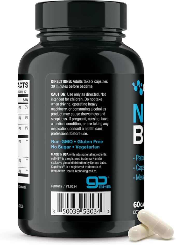 Night Burn Keto BHB Exogenous Ketones Supplement - Real Ketones Keto Diet Pills with Patented goBHB Capsimax and Melatonin for Body Sculpting (60 Count (Pack of 1), Nite)-StrideForce Fitness