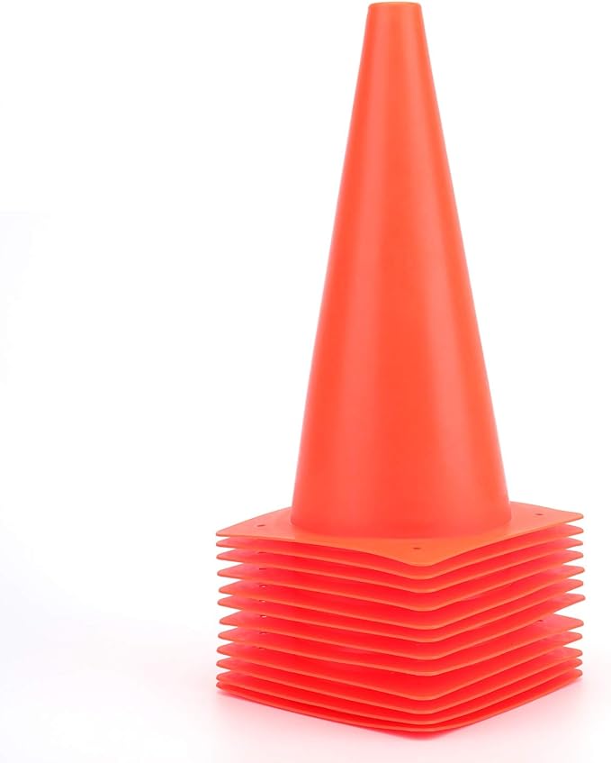 12 Inch Traffic Training Cones, Plastic Safety Parking Cones, Agility Field Marker Cones for Soccer Basketball Football Drills Training, Outdoor Sport Activity & Festive Events - 6 Colors-StrideForce Fitness