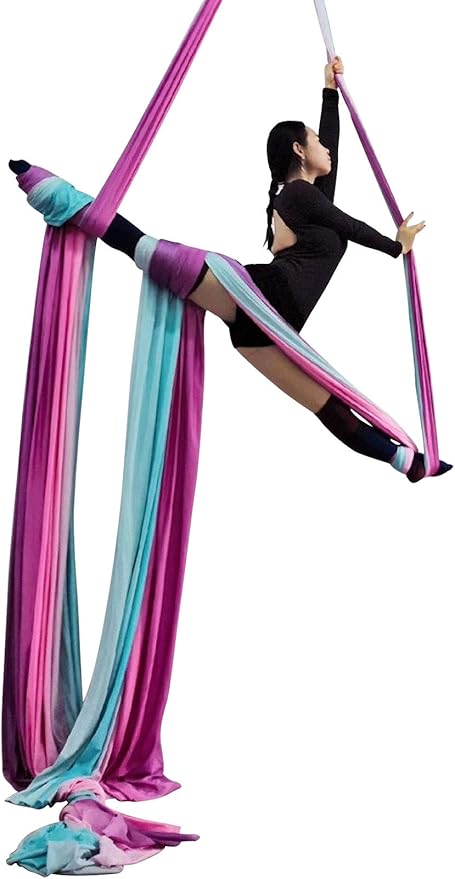 DASKING Aerial Silks Starter Kit - Durable 11Yards of Aerial Yoga Hammock with Hardware, Aerial Swing for Acrobatic Flying Yoga & All Levels (Aerial Rigging Point Up to 14ft)-StrideForce Fitness