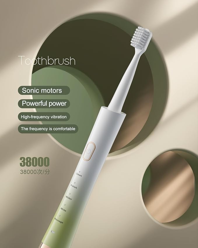 Upgrade Sonic Electric Toothbrush for Adults, 8 Replacement Brush Heads, Rechargeable Electric Toothbrush with 2-Minutes Timer IPX7 Water-Proof, for Indoor & Outdoor, White & Green Gradient