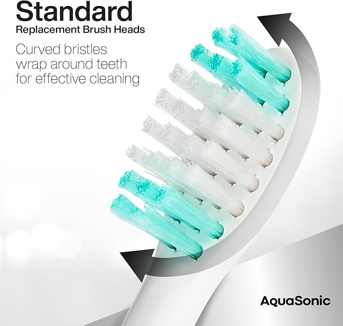 AquaSonic Standard Replacement Brush Heads | ADA Accepted | for Normal & Sensitive Teeth | Compatible with Many AquaSonic Toothbrush Handles (2 Pack White)