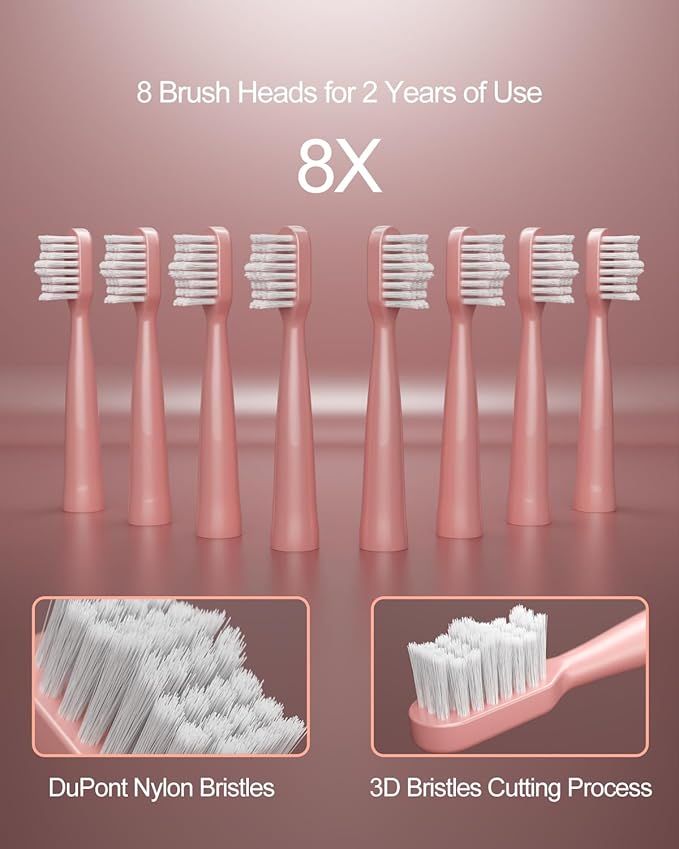 Pink & Blue Gradient Rechargeable Sonic Electric Toothbrush for Adults, 5 Modes with Smart Timer, 8 Replacement Brush Heads Soft Bristles, High Vibration, Perfect for Home, Travel, Gift