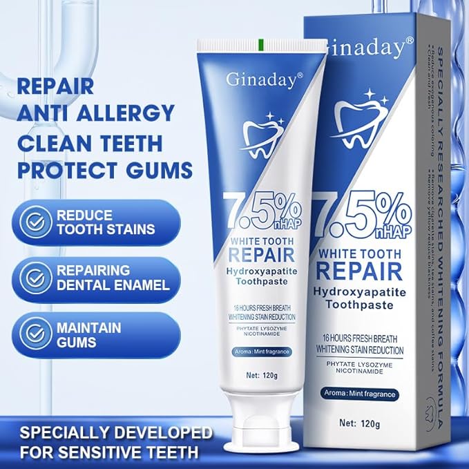 2 Pcs Hydroxyapatite Toothpaste 7.5%, Fluoride-Free Nano Hydroxyapatite Toothpaste for Oral Care & Enamel Repair,Gentle Mint,Fresh Breath.