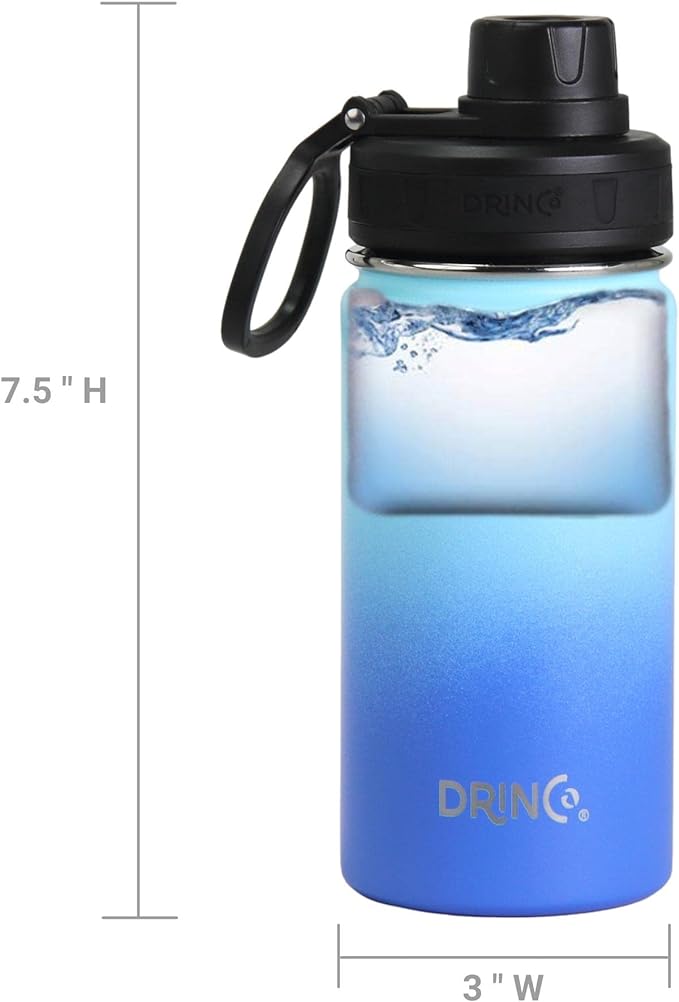 DRINCO Stainless Steel Water Bottle Spout Lid Vacuum Insulated Double Wall Water Bottle Wide Mouth (40oz 32oz 22oz 18oz 14oz) Leak Proof Keeps Cold or Hot (14 oz, 14oz Morning Sky Blue)-StrideForce Fitness