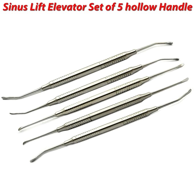 MEDSPO Professional Dental Instruments Osteotome Periotome Luxating Elevator Implant | Orthodontic PDL Teeth | Surgical Root Extraction Spreading (Sinus Lift Elevators Hollow Handle Set Of 5)
