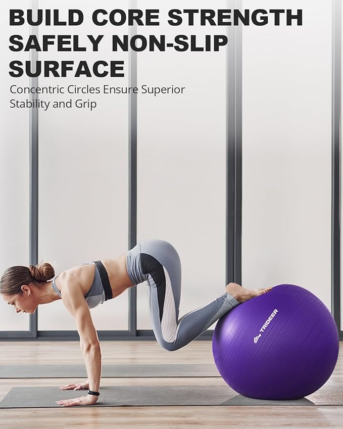 Trideer Extra Thick Yoga Ball Exercise Ball, 5 Sizes Gym Ball, Heavy Duty Ball Chair for Balance, Stability, Pregnancy, Quick Pump Included-StrideForce Fitness
