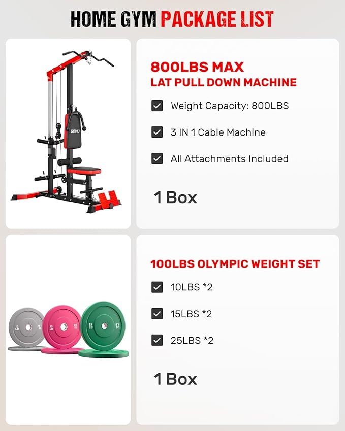 LS01 LAT Pulldown Machine, LAT Row Cable Machine with AB Crunch, LAT Tower with Cable Row Attachments, 3 in 1 Pulley Stations for Home Gym-StrideForce Fitness